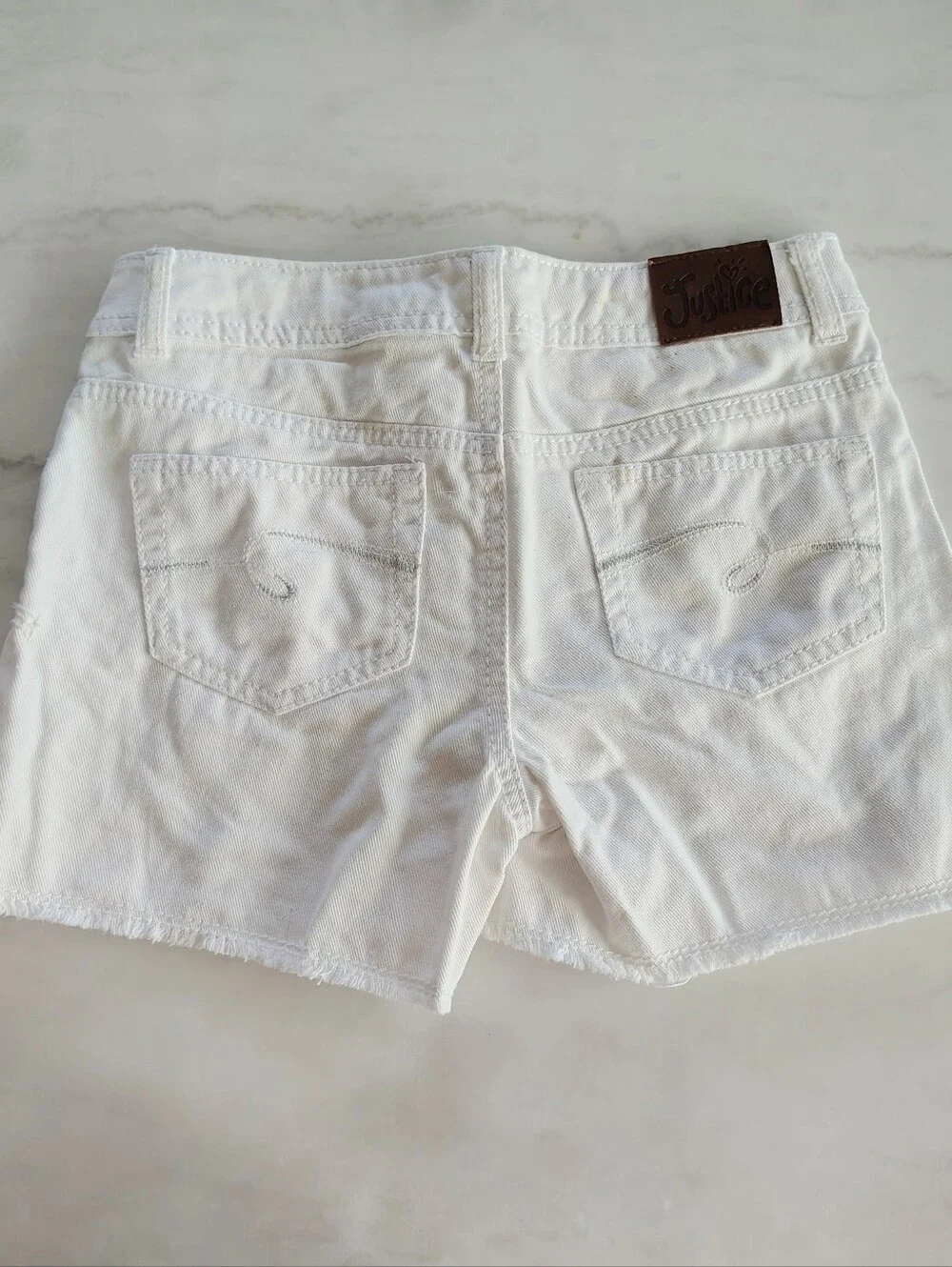 Justice 100% Cotton White Denim Distressed Fringe Shorts Size 14 Slim Girls